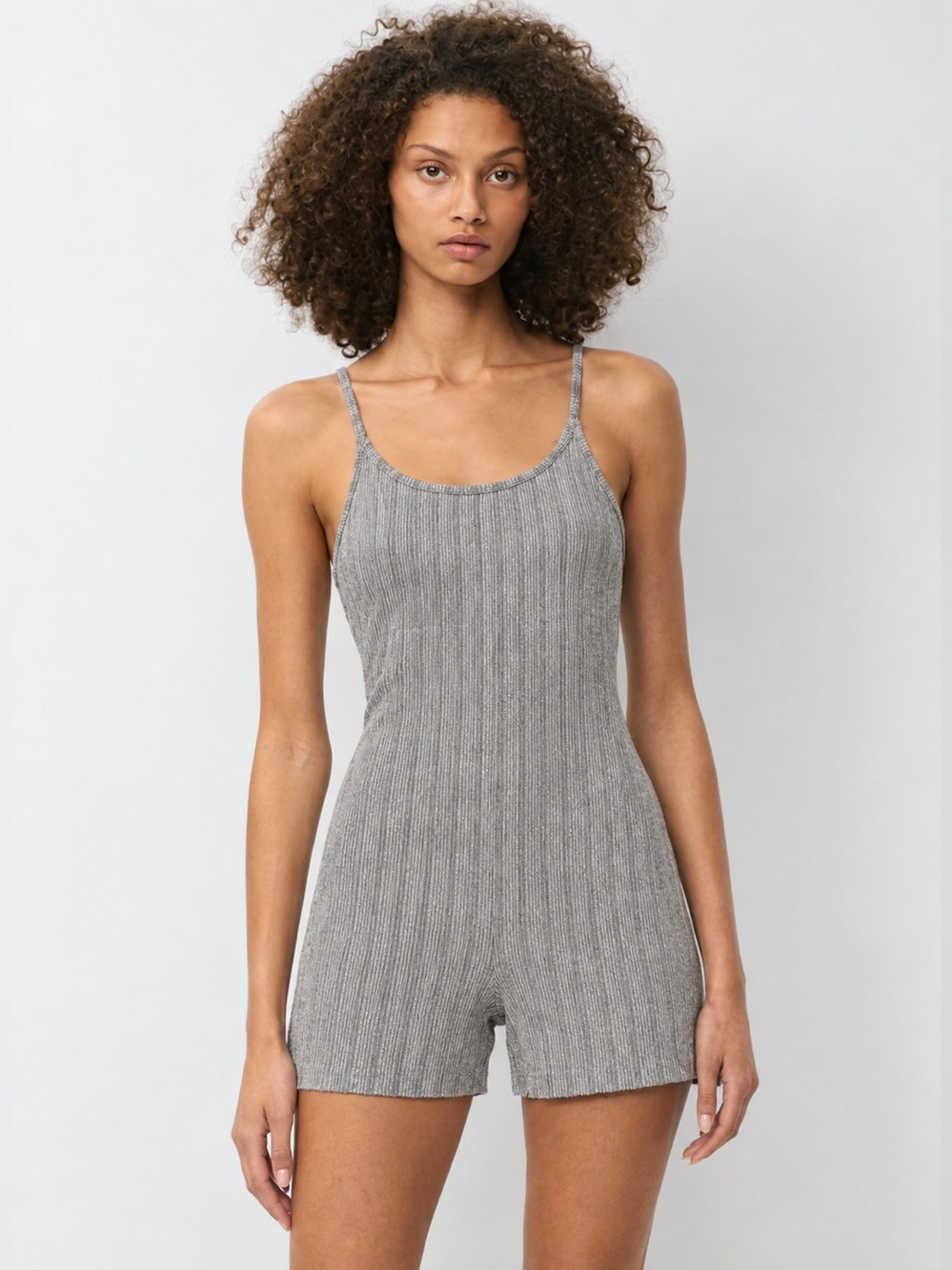 Noisy May Metallic Ribbed Playsuit Romper Dark Grey Silver M/L NWT